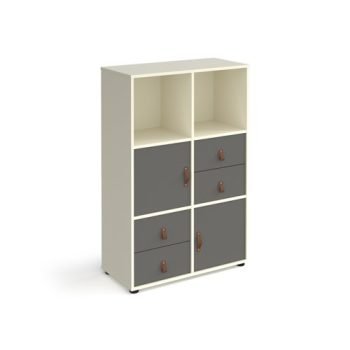 Universal cube storage unit 1295mm high on glides with 2 cupboards and 2 sets of drawers - white with grey inserts - CUBE-BUNDLE-10-WH-OG