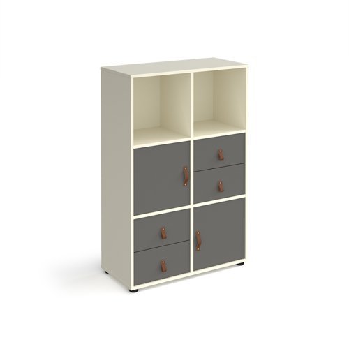 Universal cube storage unit 1295mm high on glides with 2 cupboards and 2 sets of drawers - white with grey inserts - CUBE-BUNDLE-10-WH-OG
