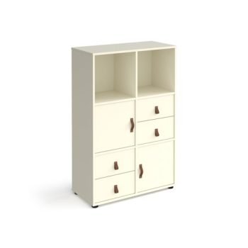 Universal cube storage unit 1295mm high on glides with 2 cupboards and 2 sets of drawers - white with white inserts - CUBE-BUNDLE-10-WH-WH