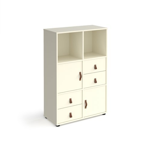 Universal cube storage unit 1295mm high on glides with 2 cupboards and 2 sets of drawers - white with white inserts - CUBE-BUNDLE-10-WH-WH