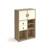 Universal cube storage unit 1295mm high on glides with matching shelf 2 cupboards and drawers - oak with white inserts - CUBE-BUNDLE-11-KO-WH