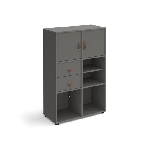 Universal cube storage unit 1295mm high on glides with matching shelf 2 cupboards and drawers - grey with grey inserts - CUBE-BUNDLE-11-OG-OG