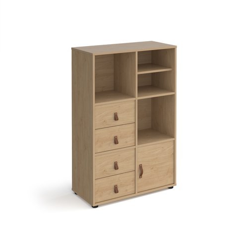Universal cube storage unit 1295mm high on glides with matching shelf cupboard and 2 sets of drawers - oak with oak inserts - CUBE-BUNDLE-12-KO-KO