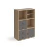 Universal cube storage unit 1295mm high on glides with matching shelf cupboard and 2 sets of drawers - oak with grey inserts - CUBE-BUNDLE-12-KO-OG