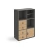 Universal cube storage unit 1295mm high on glides with matching shelf cupboard and 2 sets of drawers - grey with oak inserts - CUBE-BUNDLE-12-OG-KO
