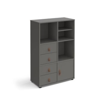 Universal cube storage unit 1295mm high on glides with matching shelf cupboard and 2 sets of drawers - grey with grey inserts - CUBE-BUNDLE-12-OG-OG