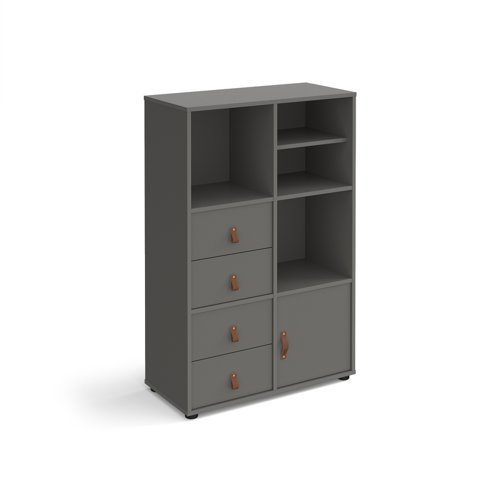 Universal cube storage unit 1295mm high on glides with matching shelf cupboard and 2 sets of drawers - grey with grey inserts - CUBE-BUNDLE-12-OG-OG