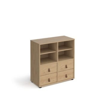 Universal cube storage unit 875mm high on glides with 2 matching shelves and 2 sets of drawers - oak with oak inserts - CUBE-BUNDLE-3-KO-KO