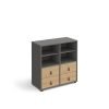 Universal cube storage unit 875mm high on glides with 2 matching shelves and 2 sets of drawers - grey with oak inserts - CUBE-BUNDLE-3-OG-KO