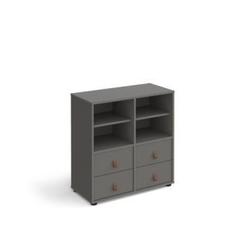 Universal cube storage unit 875mm high on glides with 2 matching shelves and 2 sets of drawers - grey with grey inserts - CUBE-BUNDLE-3-OG-OG