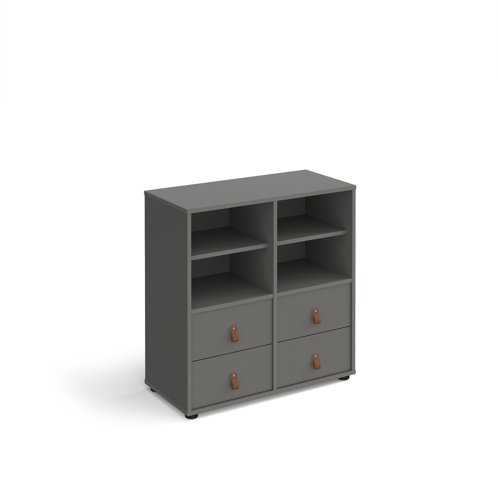 Universal cube storage unit 875mm high on glides with 2 matching shelves and 2 sets of drawers - grey with grey inserts - CUBE-BUNDLE-3-OG-OG