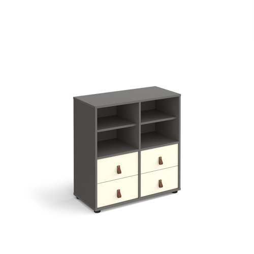 Universal cube storage unit 875mm high on glides with 2 matching shelves and 2 sets of drawers - grey with white inserts - CUBE-BUNDLE-3-OG-WH