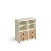 Universal cube storage unit 875mm high on glides with 2 matching shelves and 2 sets of drawers - white with oak inserts - CUBE-BUNDLE-3-WH-KO