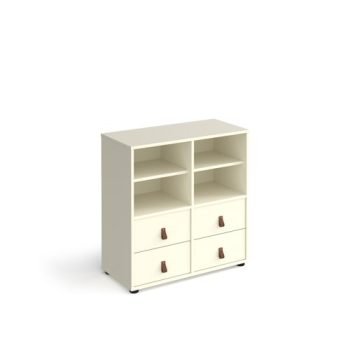 Universal cube storage unit 875mm high on glides with 2 matching shelves and 2 sets of drawers - white with white inserts - CUBE-BUNDLE-3-WH-WH