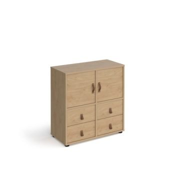 Universal cube storage unit 875mm high on glides with 2 cupboards and 2 sets of drawers - oak with oak inserts - CUBE-BUNDLE-4-KO-KO