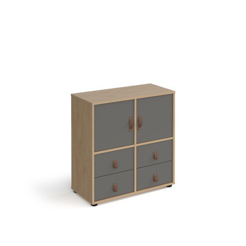 Universal cube storage unit 875mm high on glides with 2 cupboards and 2 sets of drawers - oak with grey inserts - CUBE-BUNDLE-4-KO-OG