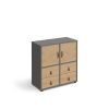 Universal cube storage unit 875mm high on glides with 2 cupboards and 2 sets of drawers - grey with oak inserts - CUBE-BUNDLE-4-OG-KO