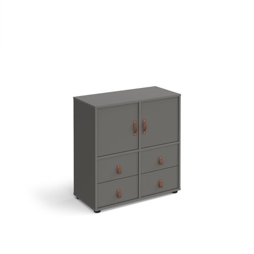 Universal cube storage unit 875mm high on glides with 2 cupboards and 2 sets of drawers - grey with grey inserts - CUBE-BUNDLE-4-OG-OG