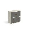 Universal cube storage unit 875mm high on glides with 2 cupboards and 2 sets of drawers - white with grey inserts - CUBE-BUNDLE-4-WH-OG