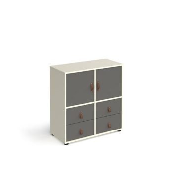 Universal cube storage unit 875mm high on glides with 2 cupboards and 2 sets of drawers - white with grey inserts - CUBE-BUNDLE-4-WH-OG