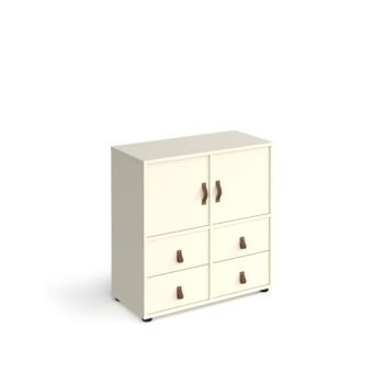 Universal cube storage unit 875mm high on glides with 2 cupboards and 2 sets of drawers - white with white inserts - CUBE-BUNDLE-4-WH-WH