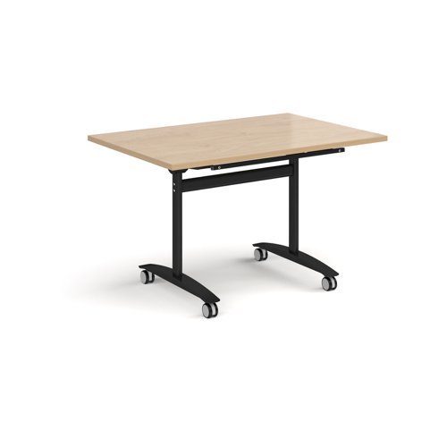 Rectangular deluxe flip top meeting table with black frame 1200mm x 800mm - Kendal oak - DFLP12-K-KO