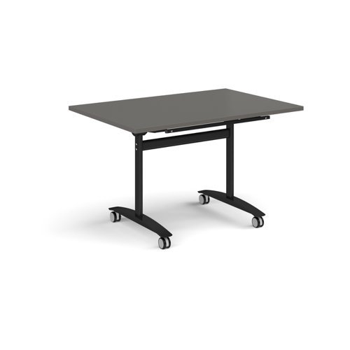 Rectangular deluxe flip top meeting table with black frame 1200mm x 800mm - Onyx Grey - DFLP12-K-OG