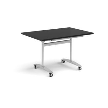 Rectangular deluxe flip top meeting table with silver frame 1200mm x 800mm - Black - DFLP12-S-BK