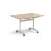 Rectangular deluxe flip top meeting table with silver frame 1200mm x 800mm - Kendal oak - DFLP12-S-KO