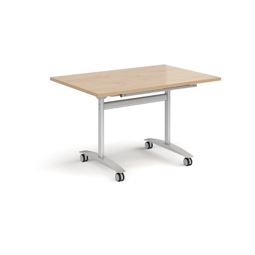 Rectangular deluxe flip top meeting table with silver frame 1200mm x 800mm - Kendal oak - DFLP12-S-KO