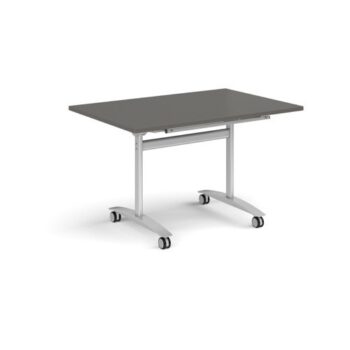 Rectangular deluxe flip top meeting table with silver frame 1200mm x 800mm - Onyx Grey - DFLP12-S-OG