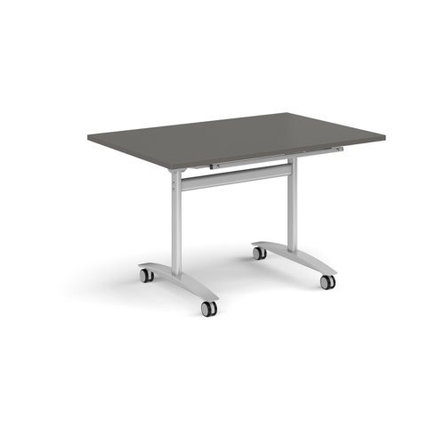 Rectangular deluxe flip top meeting table with silver frame 1200mm x 800mm - Onyx Grey - DFLP12-S-OG