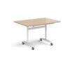 Rectangular deluxe flip top meeting table with white frame 1200mm x 800mm -Kendal oak - DFLP12-WH-KO
