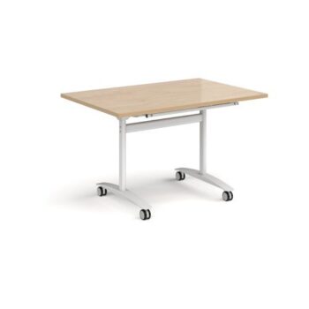 Rectangular deluxe flip top meeting table with white frame 1200mm x 800mm -Kendal oak - DFLP12-WH-KO