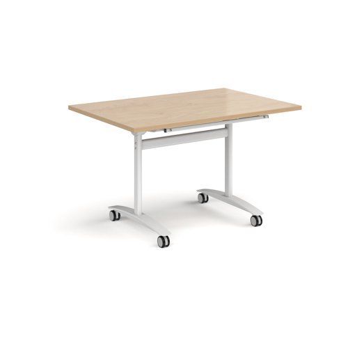 Rectangular deluxe flip top meeting table with white frame 1200mm x 800mm -Kendal oak - DFLP12-WH-KO