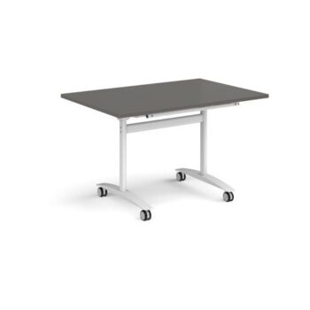 Rectangular deluxe flip top meeting table with white frame 1200mm x 800mm - Onyx Grey - DFLP12-WH-OG