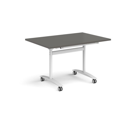 Rectangular deluxe flip top meeting table with white frame 1200mm x 800mm - Onyx Grey - DFLP12-WH-OG