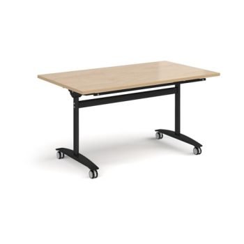 Rectangular deluxe flip top meeting table with black frame 1400mm x 800mm - Kendal oak - DFLP14-K-KO