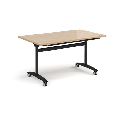 Rectangular deluxe flip top meeting table with black frame 1400mm x 800mm - Kendal oak - DFLP14-K-KO