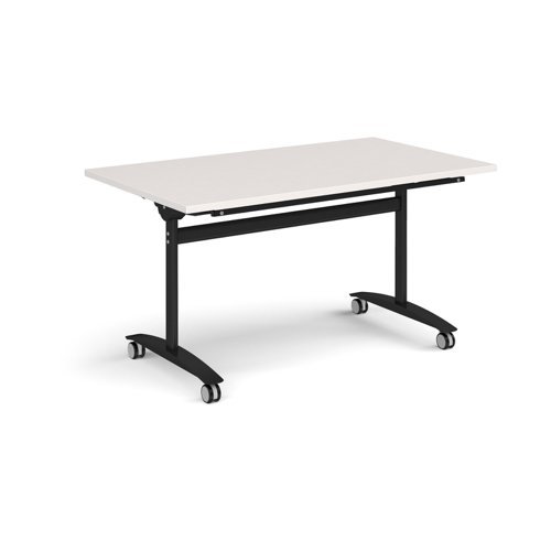 Rectangular deluxe flip top meeting table with black frame 1400mm x 800mm - Light Grey - DFLP14-K-LG
