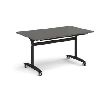 Rectangular deluxe flip top meeting table with black frame 1400mm x 800mm - Onyx Grey - DFLP14-K-OG