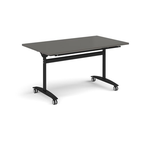 Rectangular deluxe flip top meeting table with black frame 1400mm x 800mm - Onyx Grey - DFLP14-K-OG