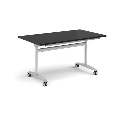 Rectangular deluxe flip top meeting table with silver frame 1400mm x 800mm - Black - DFLP14-S-BK