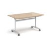Rectangular deluxe flip top meeting table with silver frame 1400mm x 800mm - Kendal oak - DFLP14-S-KO