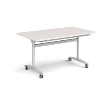Rectangular deluxe flip top meeting table with silver frame 1400mm x 800mm -Light Grey - DFLP14-S-LG