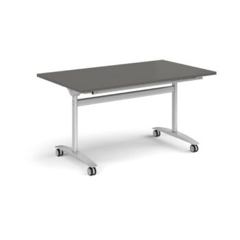 Rectangular deluxe flip top meeting table with silver frame 1400mm x 800mm -Onyx Grey - DFLP14-S-OG