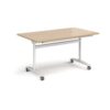 Rectangular deluxe flip top meeting table with white frame 1400mm x 800mm - Kendal oak - DFLP14-WH-KO