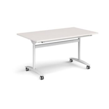 Rectangular deluxe flip top meeting table with white frame 1400mm x 800mm - Light Grey - DFLP14-WH-LG