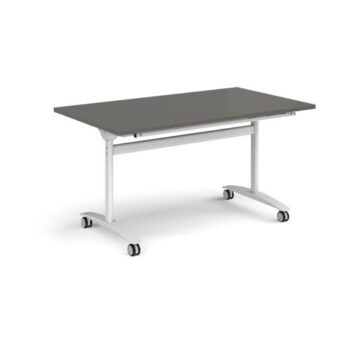 Rectangular deluxe flip top meeting table with white frame 1400mm x 800mm - Onyx Grey - DFLP14-WH-OG