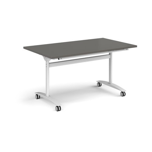 Rectangular deluxe flip top meeting table with white frame 1400mm x 800mm - Onyx Grey - DFLP14-WH-OG